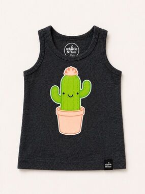 Whistle & Flute Kids' Girly Cactus Tank / Green & Pink Cactus Tank Top / Organic